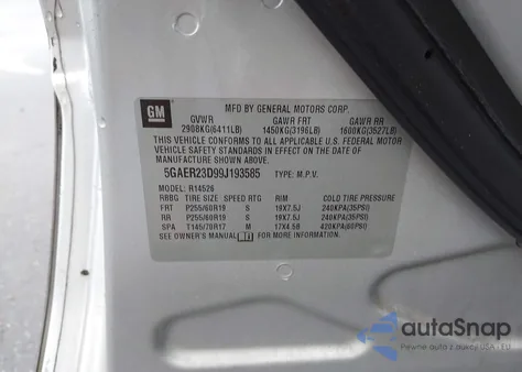 2009 Buick Enclave Cxl из США, поврежденный, VIN 5GAER23D99J193585